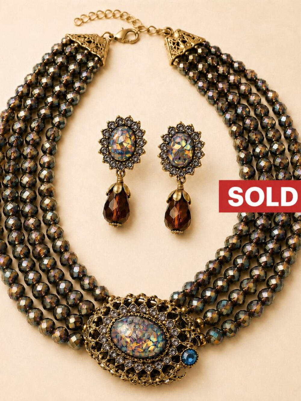💎Royal Amethyst Crystal Statement Necklace and Earring Set - Picture 1 of 8